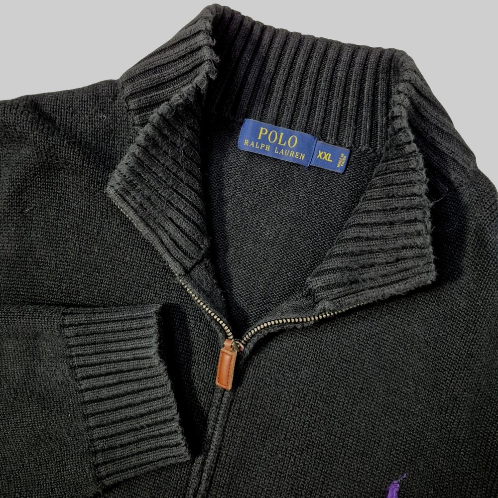 Polo Ralph Lauren Quarter Zip Men XXL Black Cotton Pullover Quiet Luxury Classic